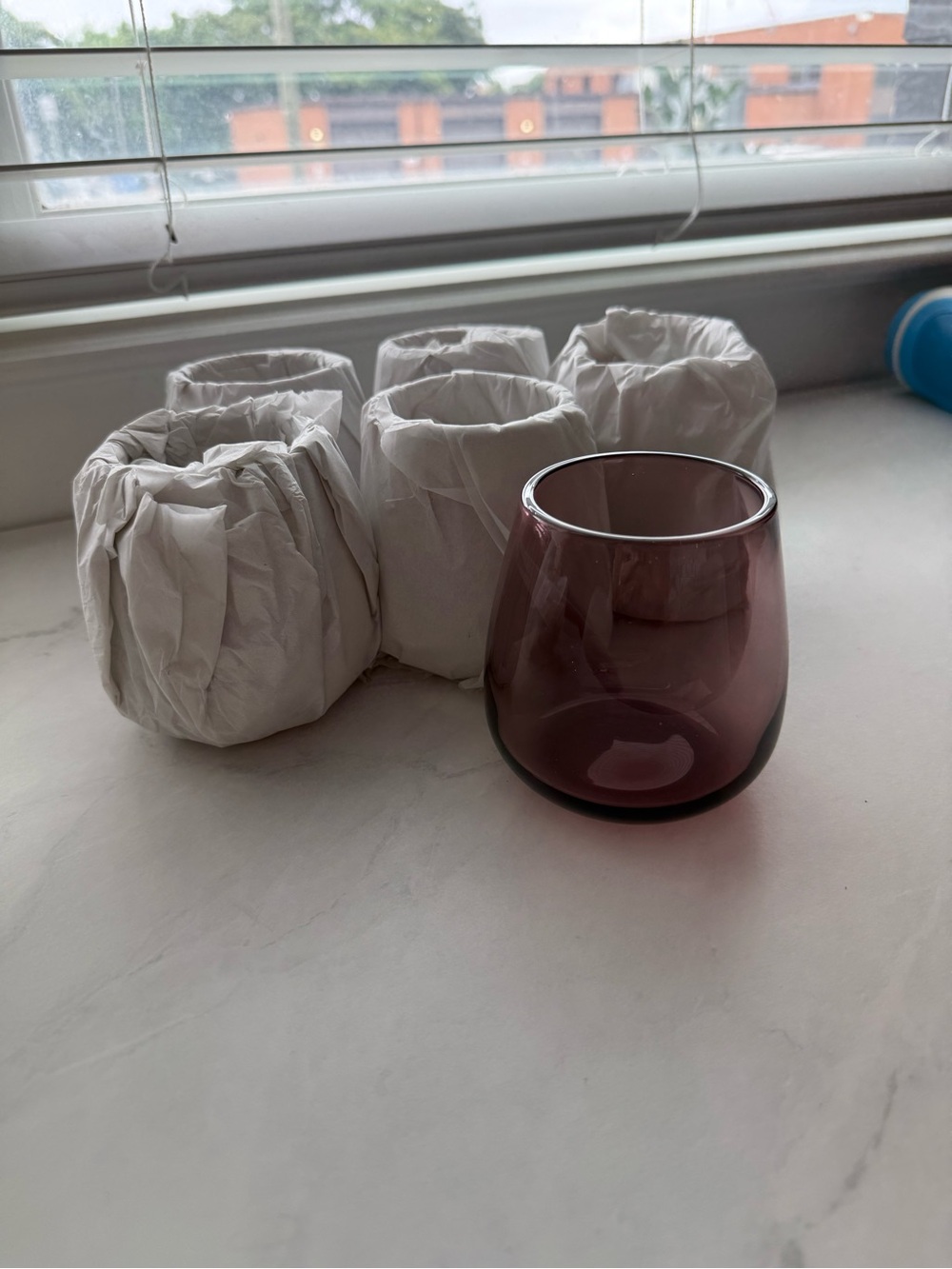 Set of 6 Purple Glass Votive Candle Holders